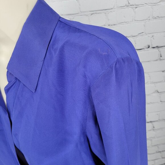 Rory Beca Blue 100% Silk Open Back Snap Closure Long Sleeve Top USA Small S - Picture 8 of 16